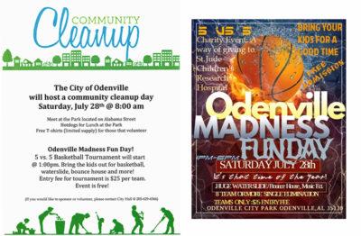 City of Odenville Community Cleanup Day & Odenville Madness Fun Day | Mark Your Calendars for Saturday, July 28, 2018 for a Great Day of Community Service and Fun with Two Great Events in One Day. Contact 205.629.6366 to sponsor or volunteer.