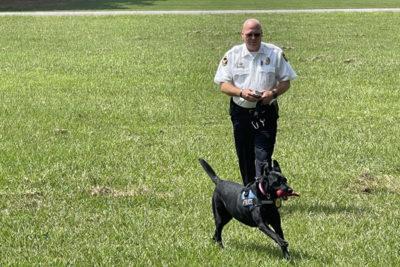 Police Dog Bella Demonstrates Drug Find with Odenville Police Chief Glenn Walton at Greater Odenville Chamber of Commerce September Meeting