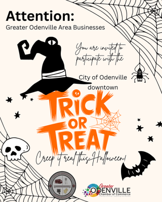 Calling All Odenville Area Businesses! The Odenville Downtown Trick or Treat is coming up on Halloween – Friday, October 31, from 5-7 PM