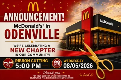 Exciting News for Odenville. We announce the official Ribbon Cutting Ceremony celebrating the opening of the new McDonald's of Odenville!